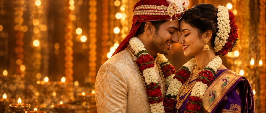Bride and groom in traditional wedding attire