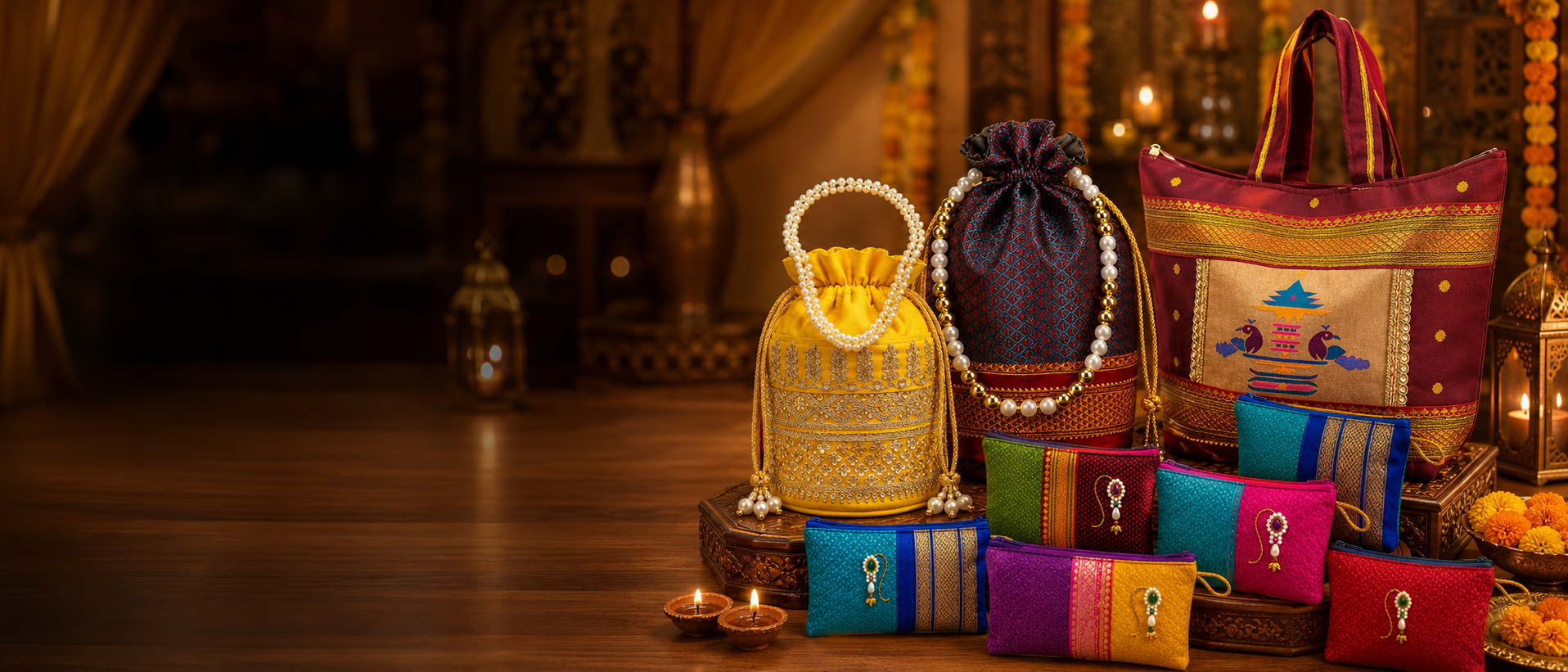 Handmade Paithani potlis and clutches