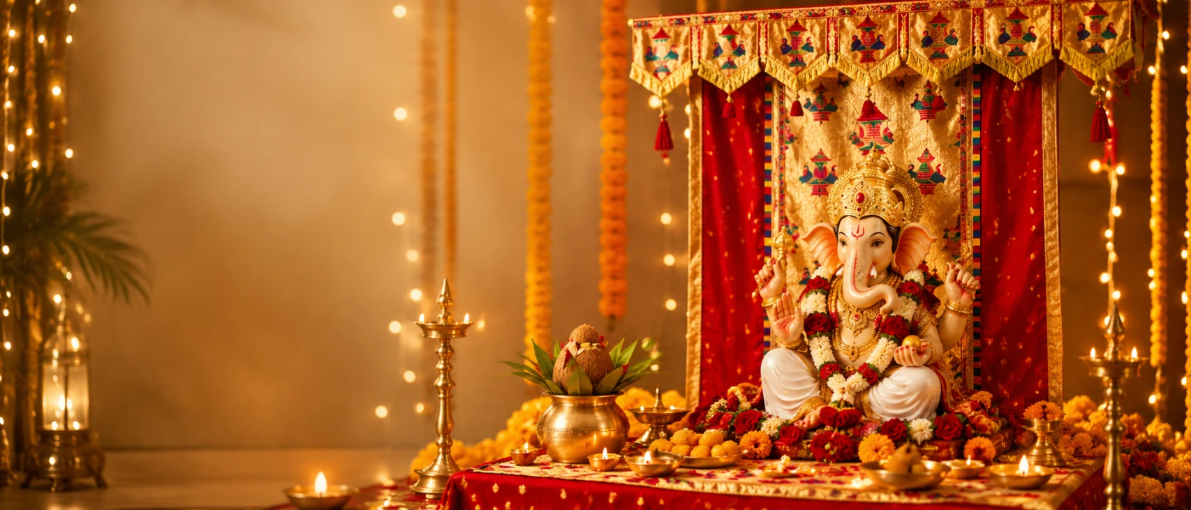 Festive Ganpati pooja setup