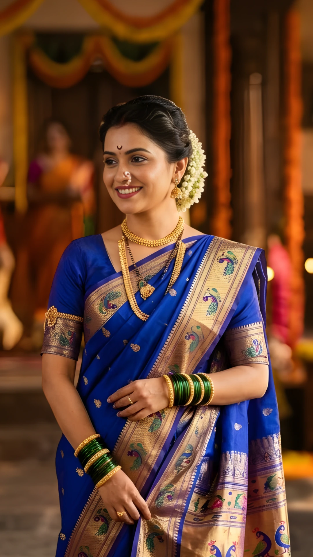 Bride in a blue Paithani saree