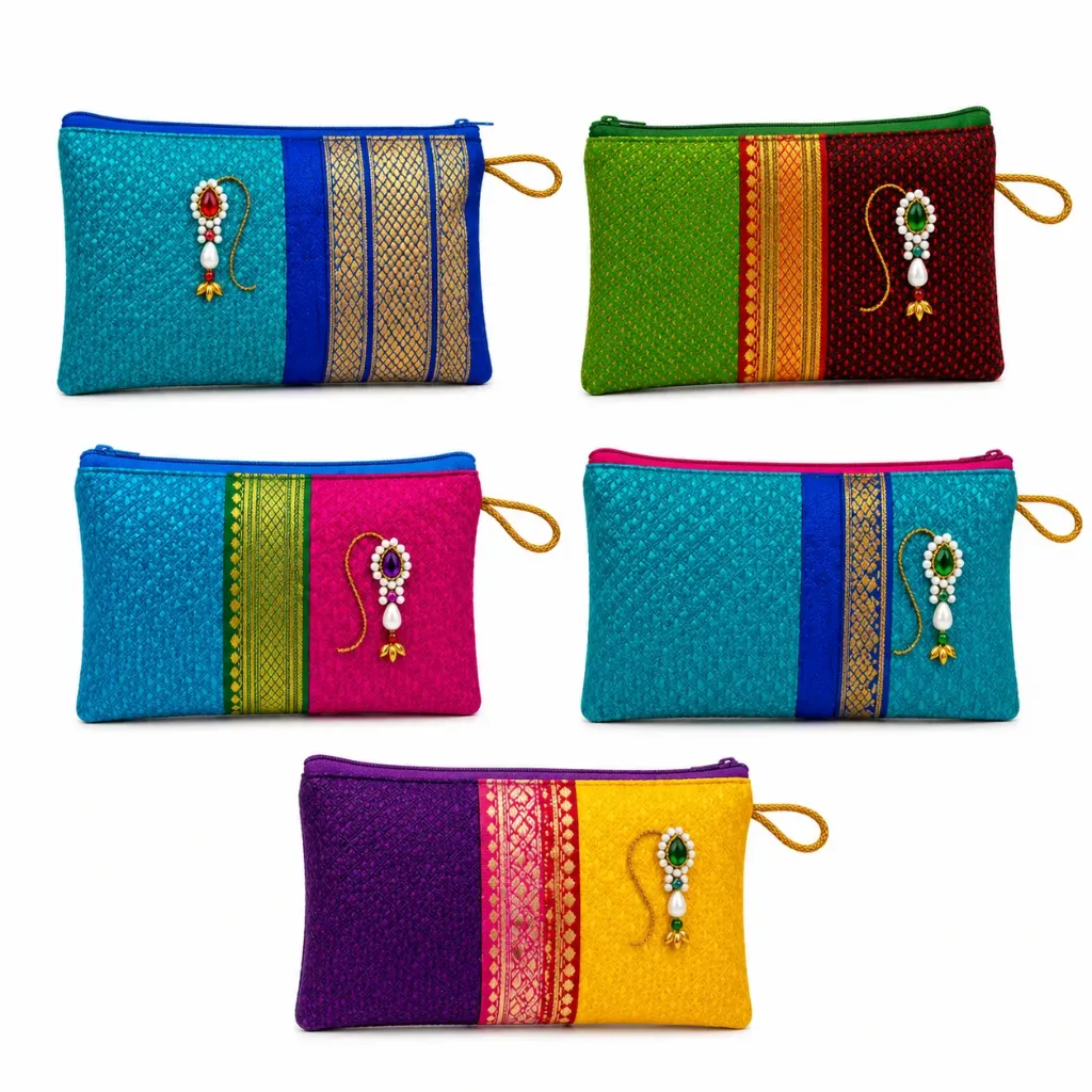 Khan Fabric Nath Pouch Combo Set of 5