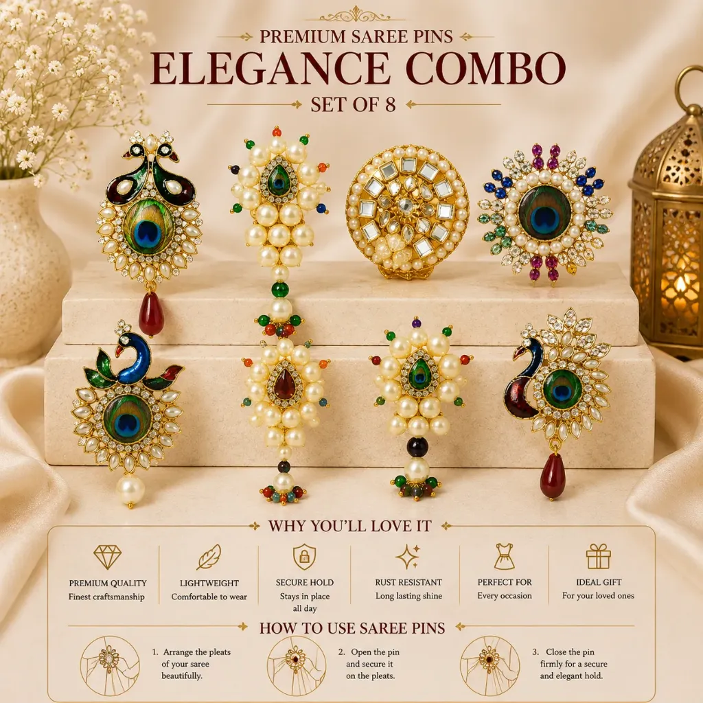 Premium Saree Pins Combo Set of 8