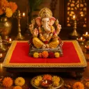 Premium Ganpati Aasan 18x18 Inch with Golden Lace Border