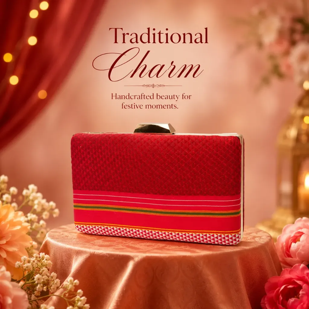 Premium Red Khan Fabric Clutch Purse