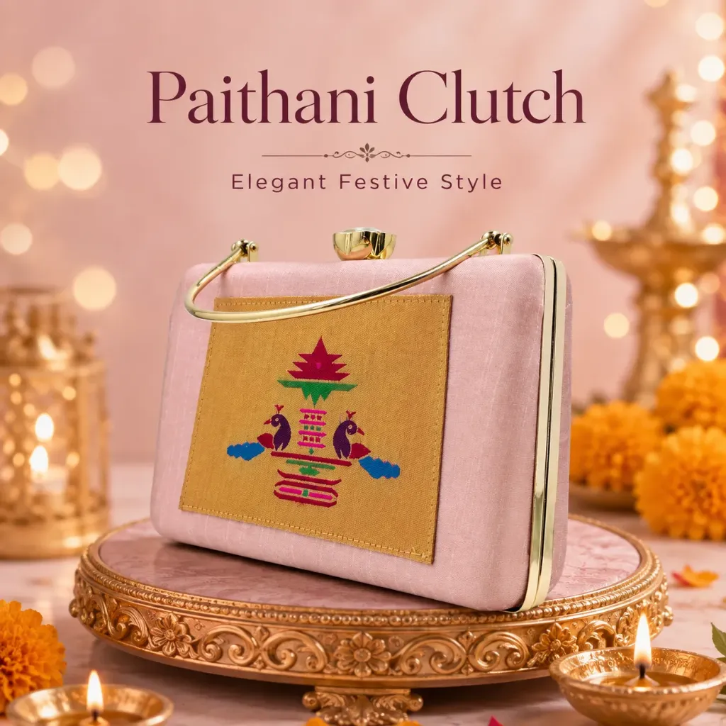 Premium Paithani Fabric Box Clutch for Women