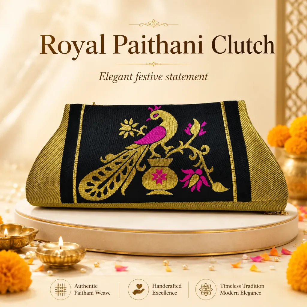 Paithani Peacock Motif Ethnic Clutch Purse for Women
