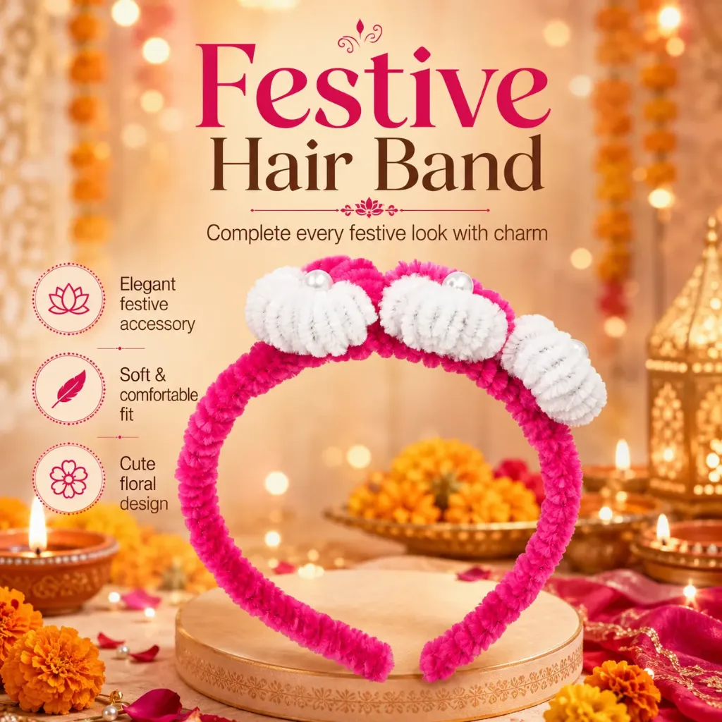 Handmade Festive Floral Hair Band – Pink & White