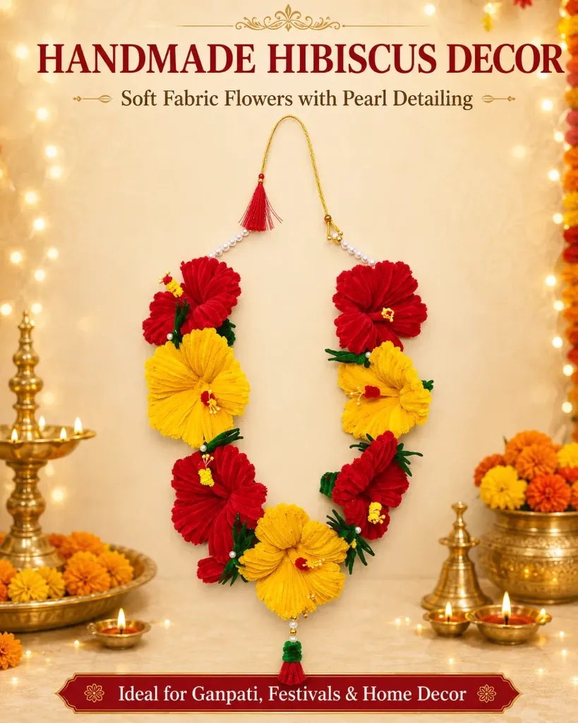 Handmade Hibiscus Flower Mala for Pooja & Festive Decor