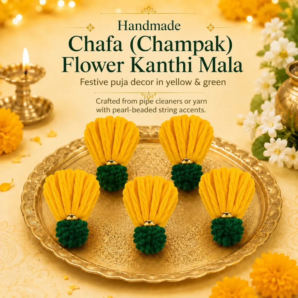 Handmade Yellow & Green Chafa Flowers – Decorative Pooja Flower Set