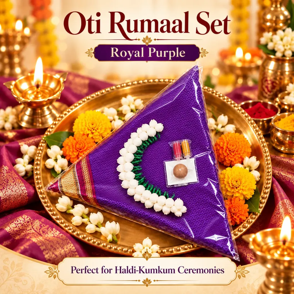 Traditional Oti Rumaal Set with Gajra & Haldi Kumkum | Festive & Wedding Gift Set (Purple)